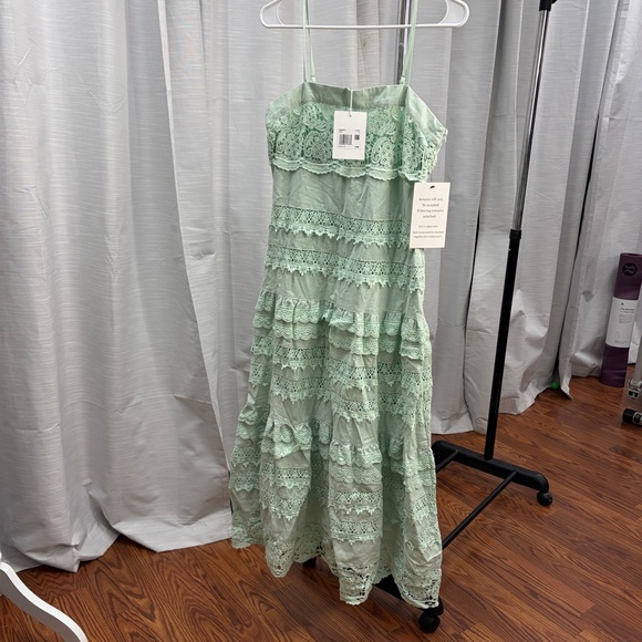 NWT Endless Rose Lace Trim Light Green Midi Dress - Picture 5 of 6